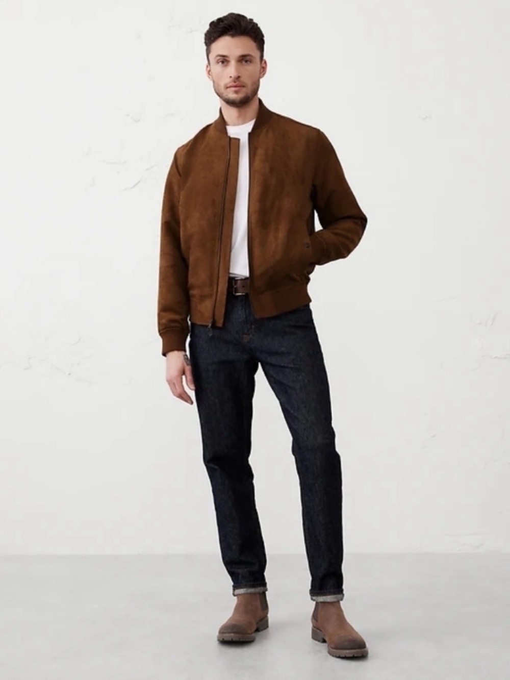 Banana Republic Factory Vegan Suede Bomber Jacket Men’s Large Dark Acorn
